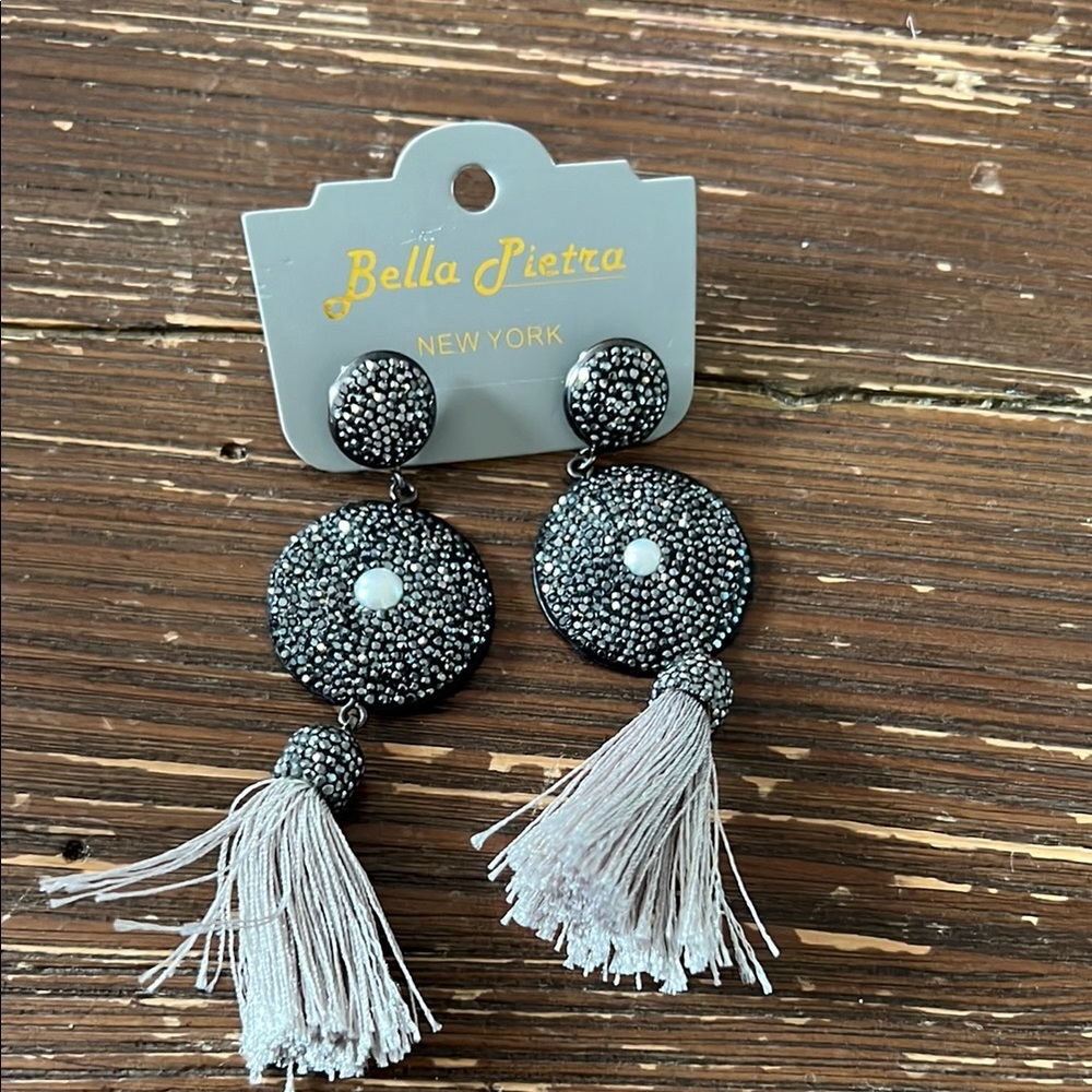 Silver and White Tassel Earrings